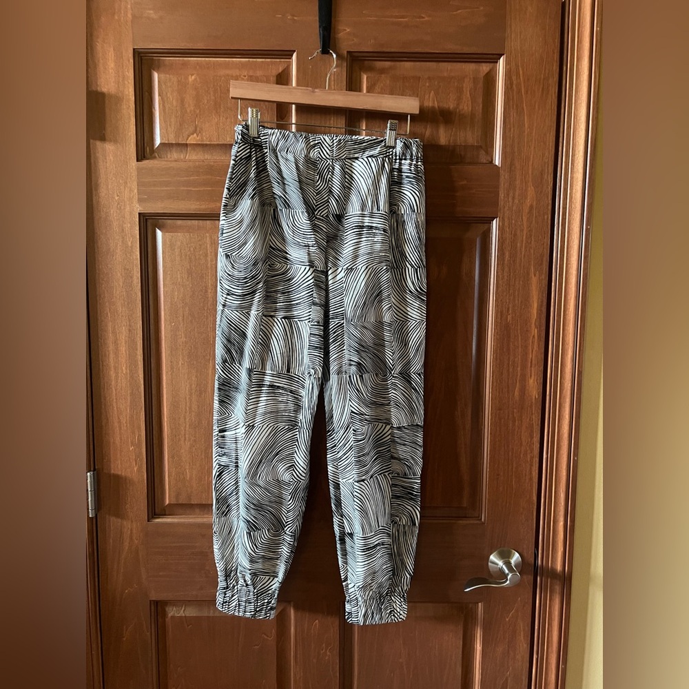 Marimekko Pants with Elastic Waist and Cuffs Printed Black White Size S (38)
